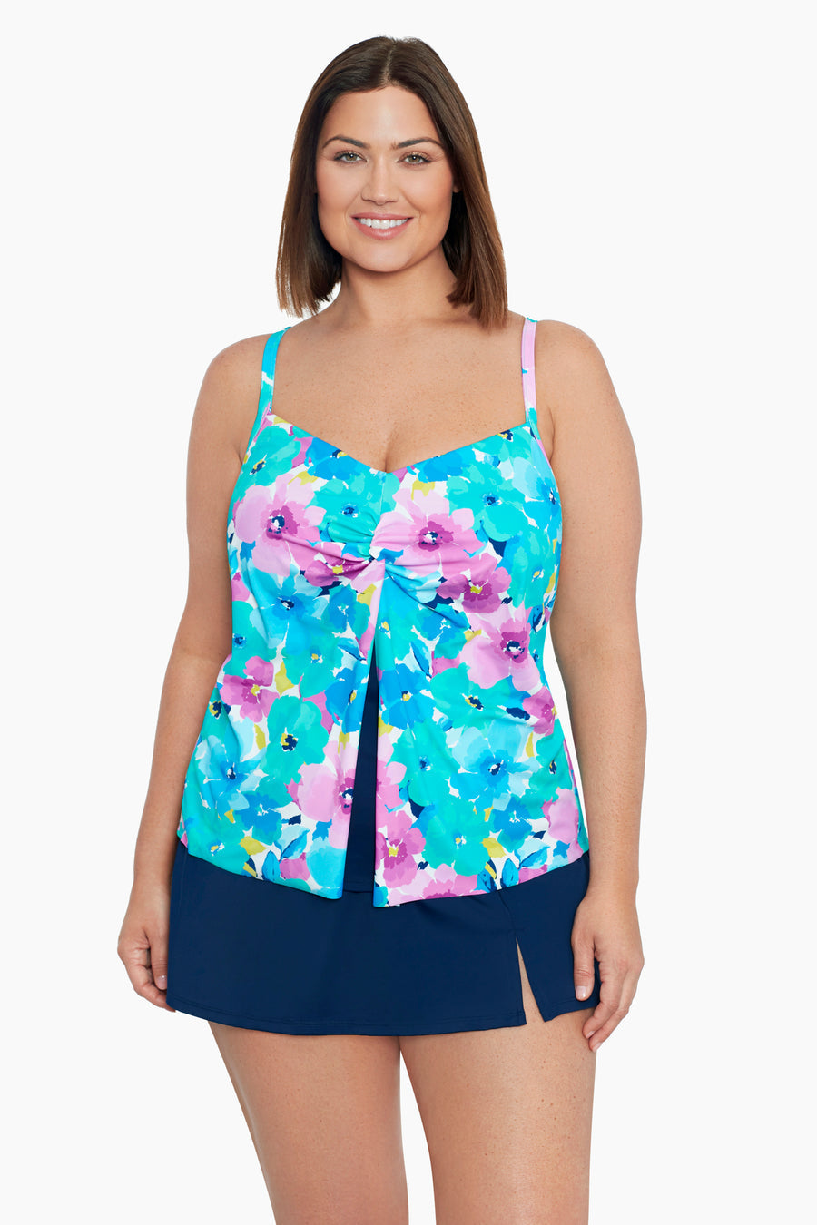 Swimsuits for All Women's Plus Size Flyaway Bandeau Tankini Top - 22, Multi  Tropical